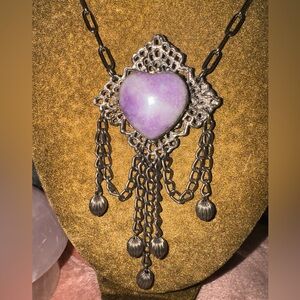 One of a kind handmade silver necklace with lepidolite heart